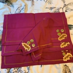 4 burgundy leaf embroidered William Sonoma napkins